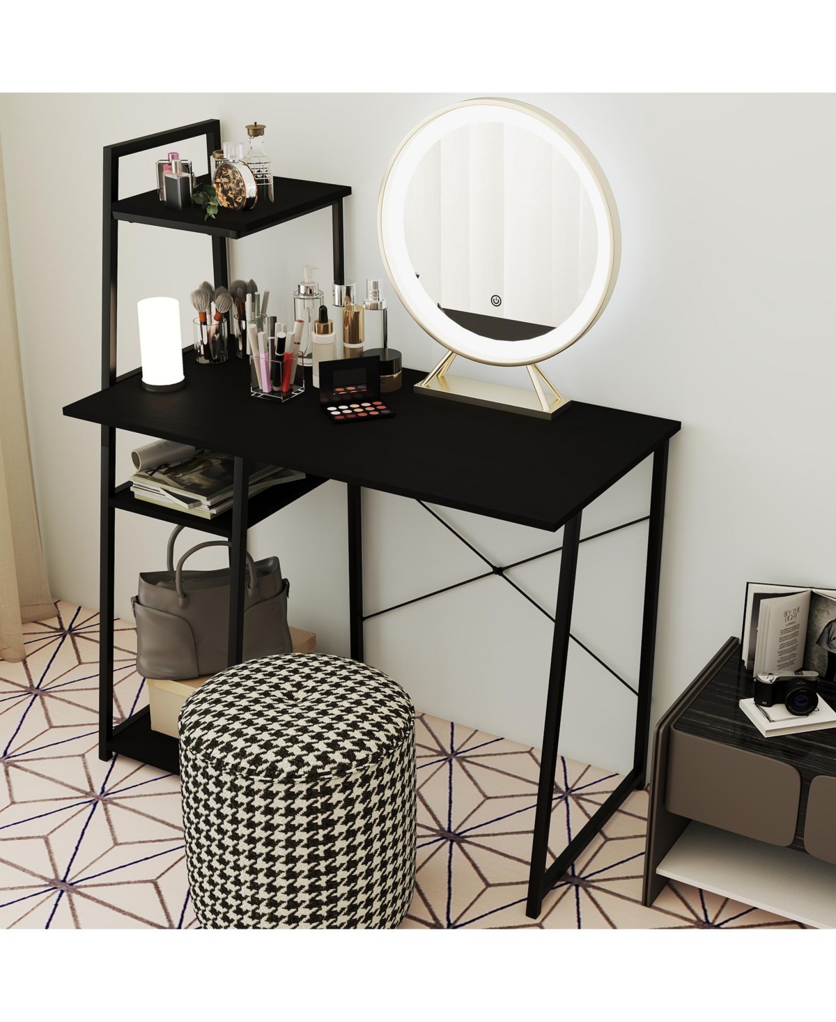 Gymax Home Office Desk Pc Laptop Workstation with Bookshelf Host Stand Metal Frame