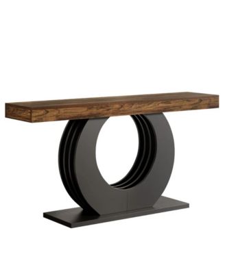 Rustic Console Table with Round Base for Hallway, Entryway and Sofa Side Use
