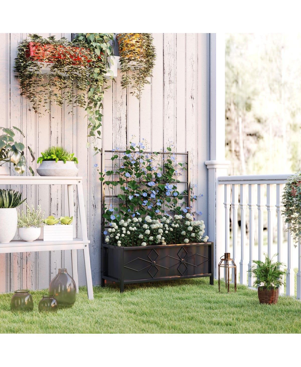 Asagikoiai Outdoor Metal Raised Garden Planter Box with Trellis for Flowers and Vegetables