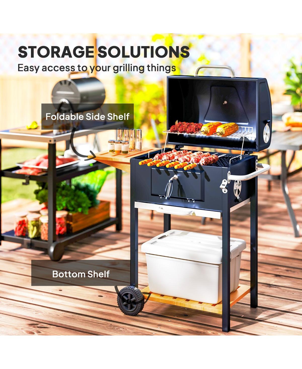 Asagikoiai Outdoor Portable Charcoal Bbq Grill with Wheels and Side Table