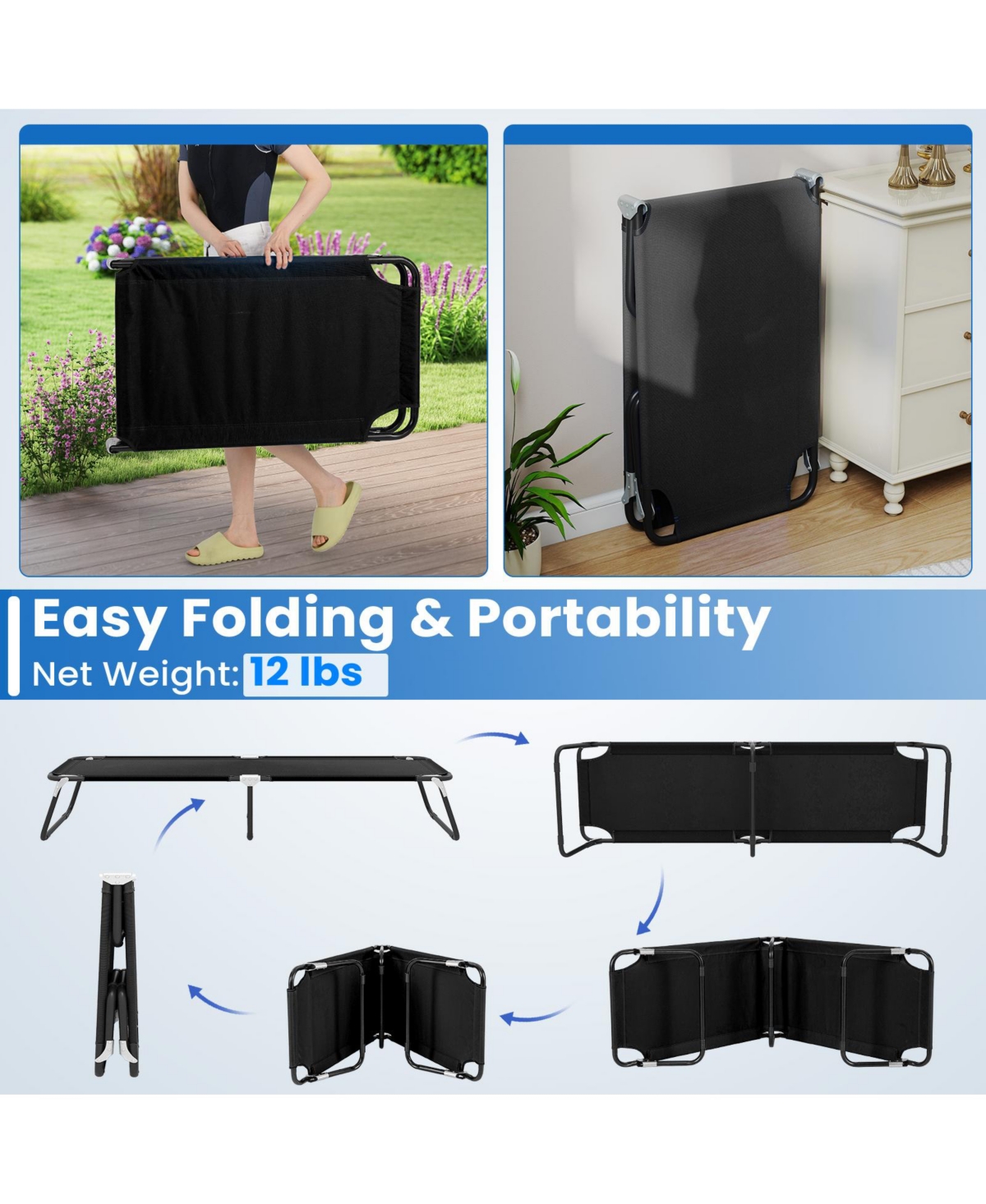 Gymax Folding Camping Bed Outdoor Portable Military Cot Sleeping Hiking Travel