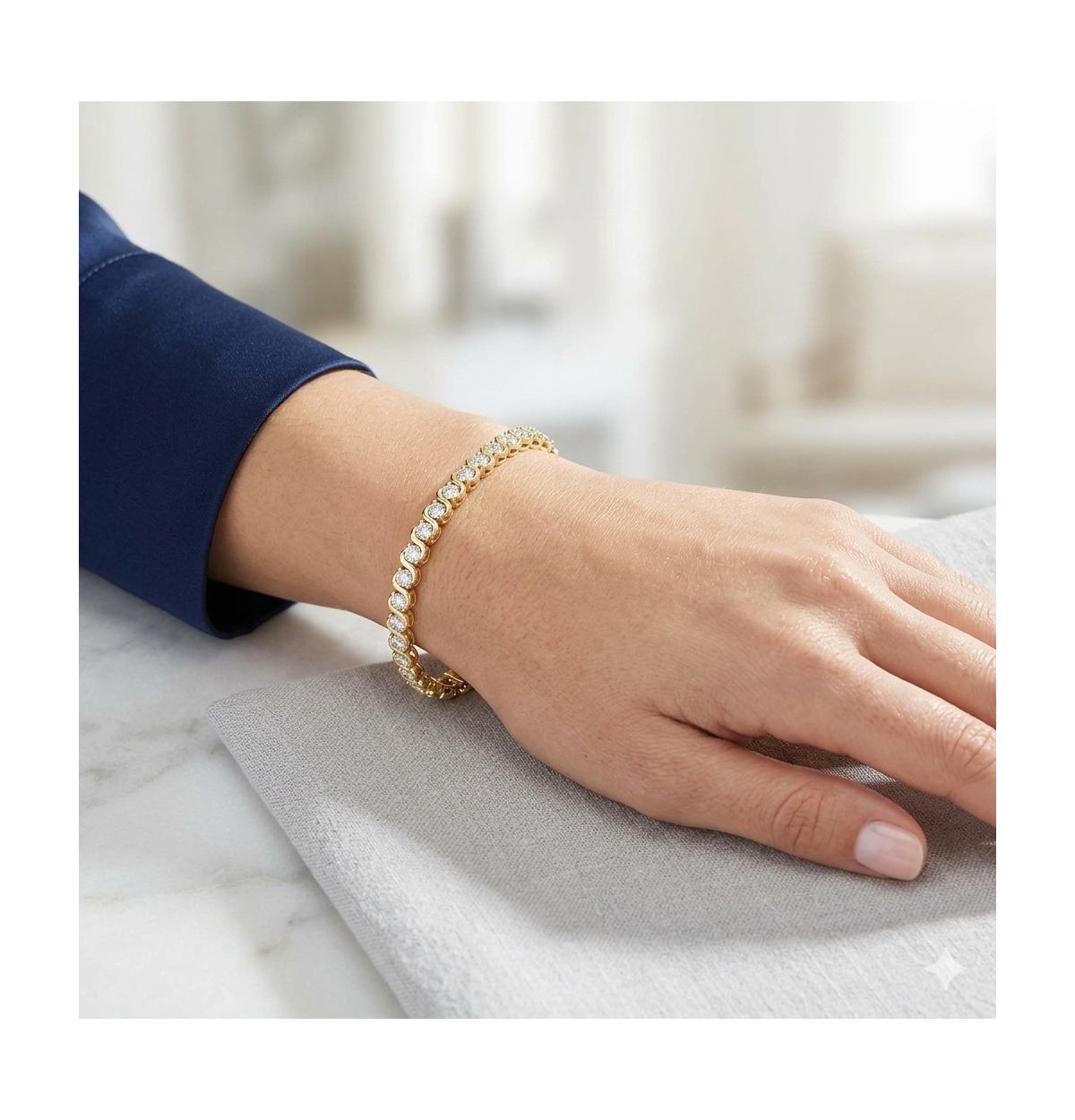 Simona Radiant Round Cz Polished Wave Design Tennis Bracelet