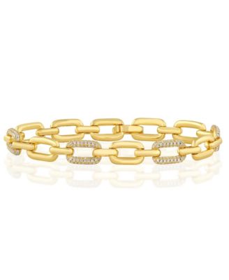 Polished and Pave CZ Alternating Link Bracelet