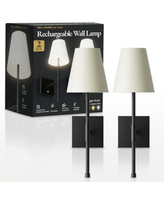Set of 2 Fabric Smooth Shade Dimmable LED Rechargeable Cordless Touch Control Lights Wall Sconces
