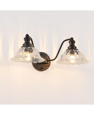 20 Inch 2 Light Vintage Bathroom Wall Sconce Elegant Metal and Glass Lampshade Vanity Light Fixture for Bathroom Hallway Bedroom No Bulb