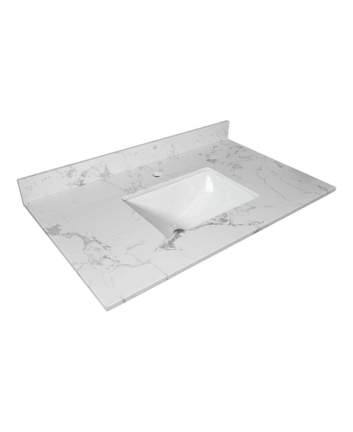 Sillysis 31/37/43 Inch Carrara Marble Stone Bathroom Vanity Top with Rectangular Undermount Sink and Backsplash