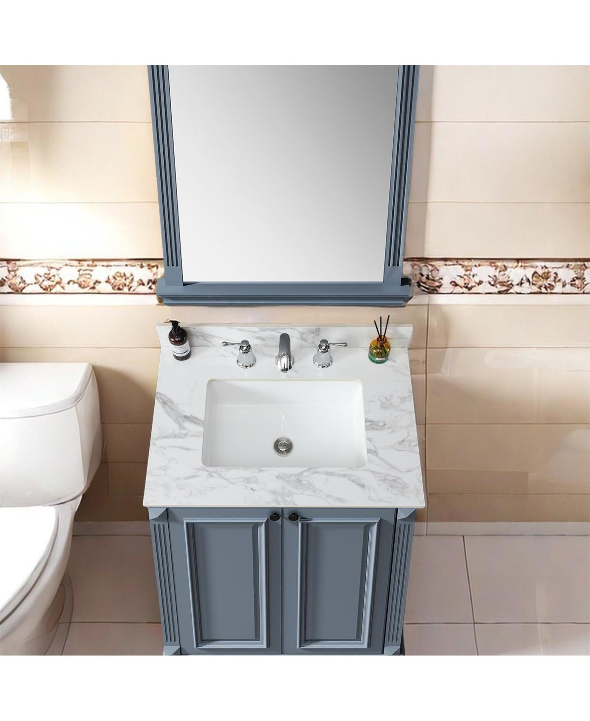 Sillysis 31/37/43/49 Inch Sintered Stone Bathroom Vanity Top with Ceramic Sink, 4 Inch Backsplash, 3 Faucet Holes