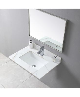 Sintered Stone Vanity Top with Backsplash, Rectangular Undermount Sink, Pre-Drilled Faucet Hole, 31/37/43 Inch for Standard Bathroom Cabinet