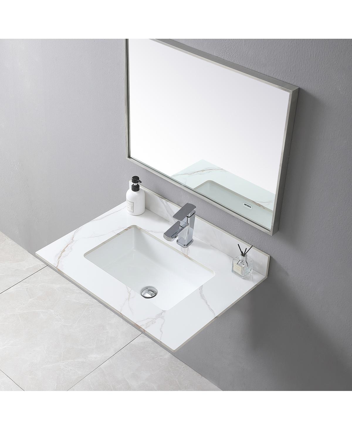 Sillysis Sintered Stone Vanity Top with Backsplash, Rectangular Undermount Sink, Pre-Drilled Faucet Hole