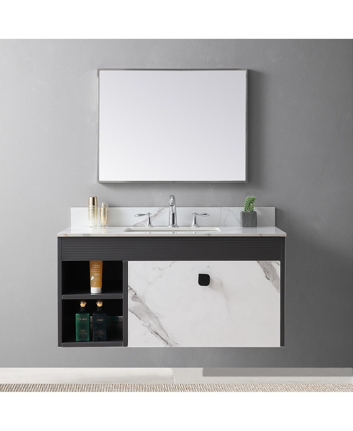 Sillysis 31/37/43 Inch Sintered Stone Vanity Top with Ceramic Rectangular Sink, 4 Inch Backsplash, 3 Faucet Holes