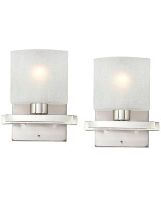 Modern Wall Light Sconces Set of 2 Brushed Nickel Hardwired 8 1/2" Fixture White Linen Glass Shade for Bedroom