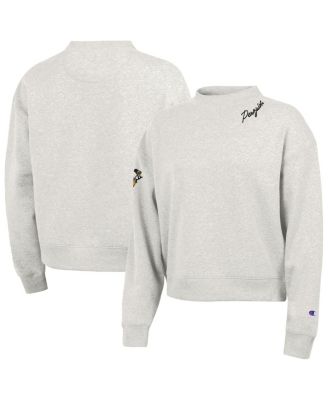 Women's Oatmeal Pittsburgh Penguins Collar Script Triumph Fleece Crewneck Sweatshirt