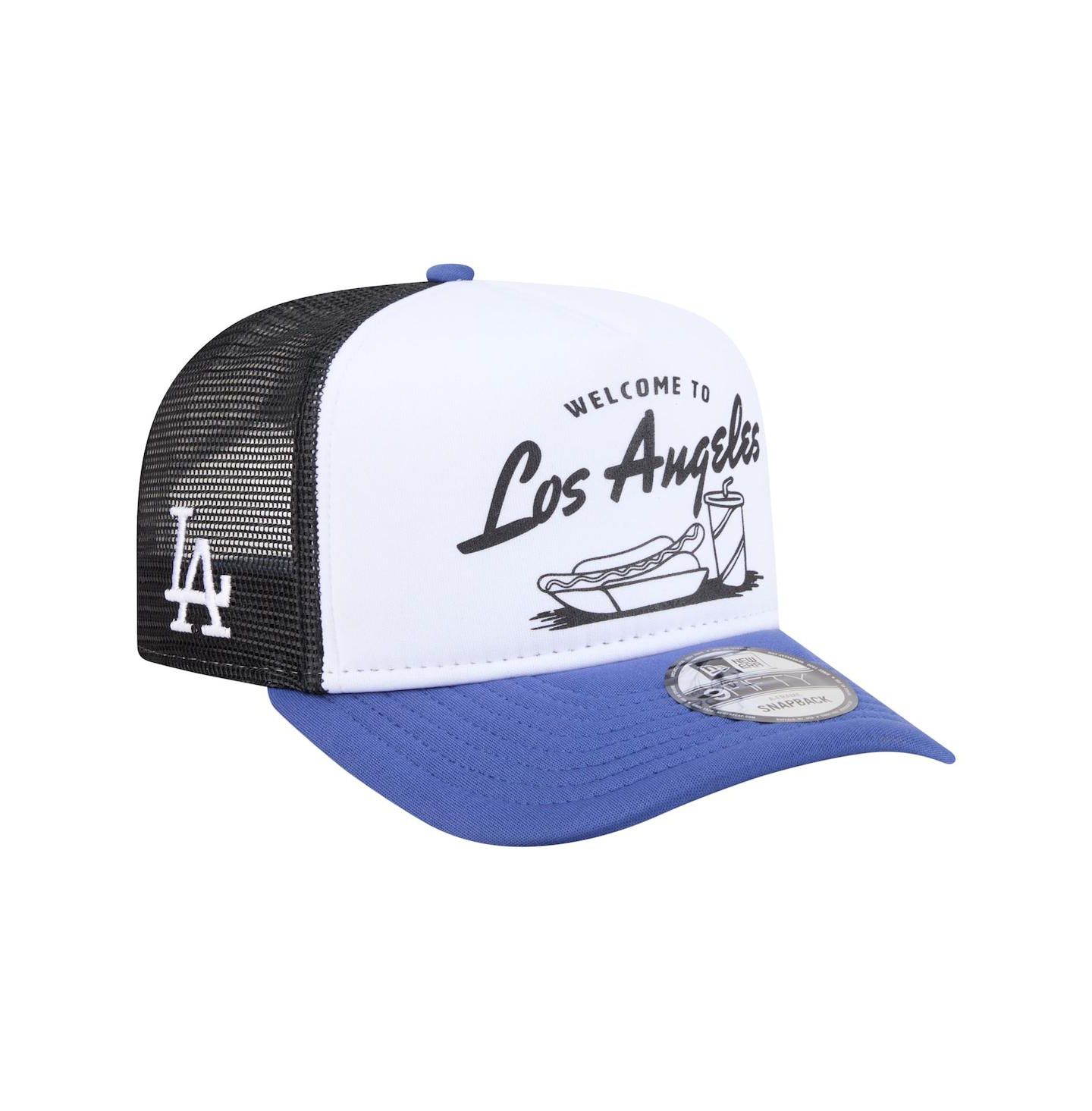 Мужская кепка New Era White/Royal Los Angeles Dodgers Foodie A-Frame 9FIFTY Trucker Snapback Hat — фото 1