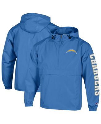 Men's Powder Blue Los Angeles Chargers Packable Hooded Windbreaker Half-Zip Jacket