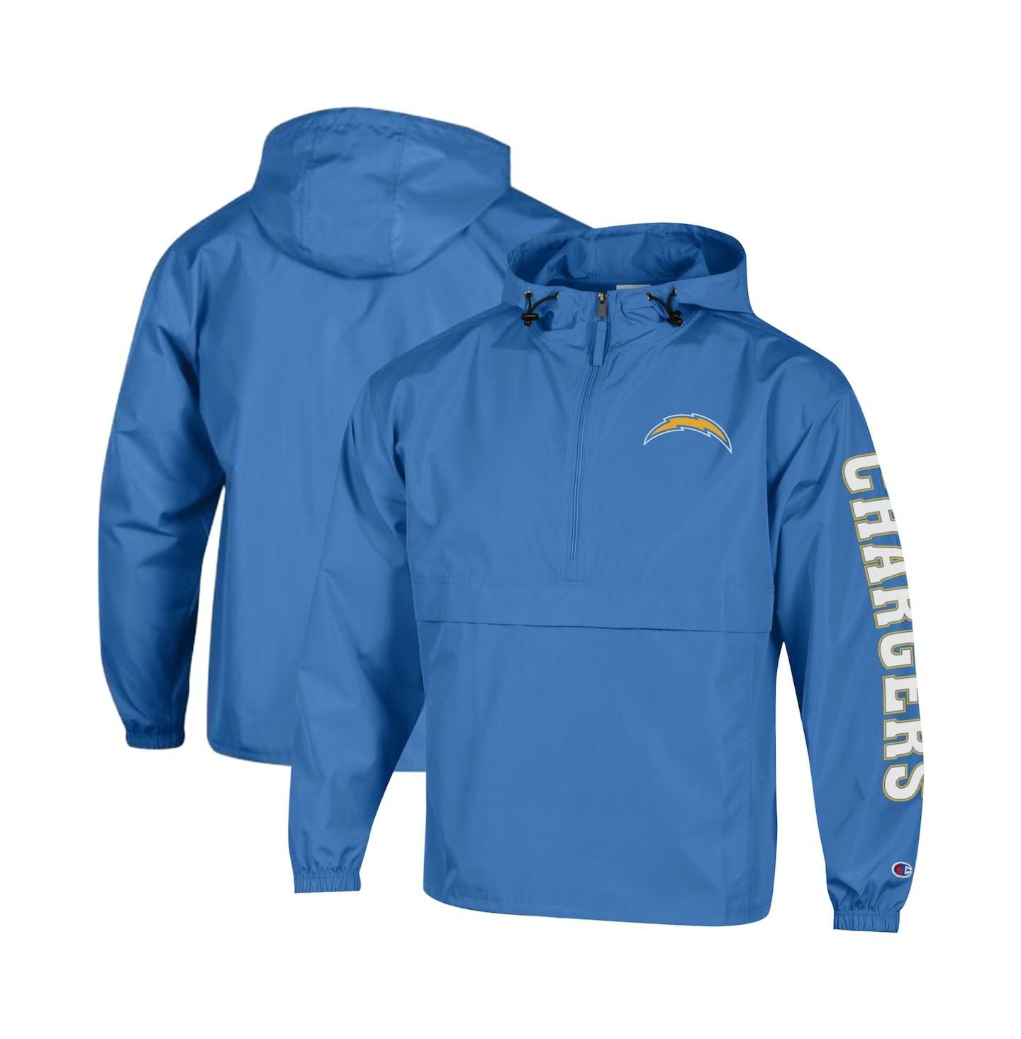 Мужская куртка Champion Powder Blue Los Angeles Chargers Packable Hooded Windbreaker Half-Zip — фото 1