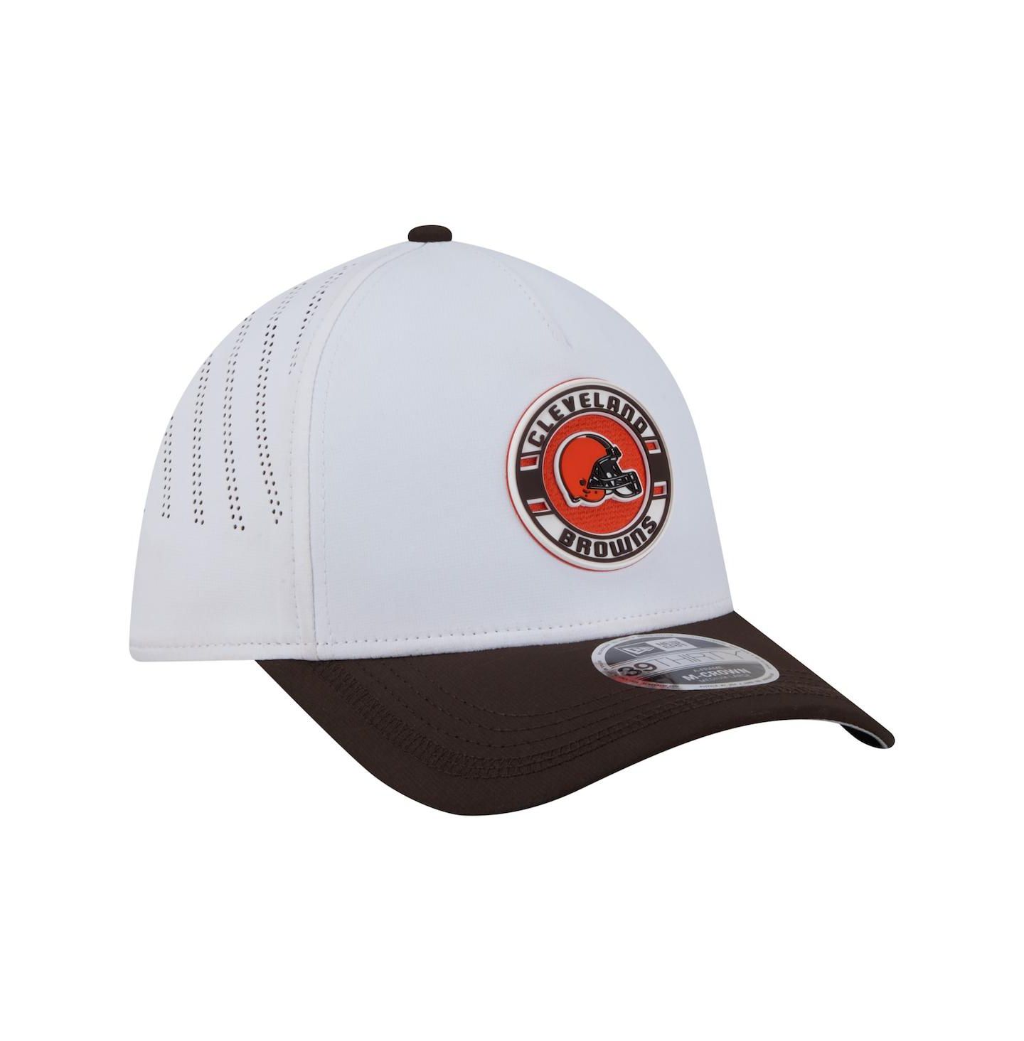 Мужская кепка New Era White/Brown Cleveland Browns Patch 39THIRTY A-Frame M-Crown Perforated Flex Hat — фото 3