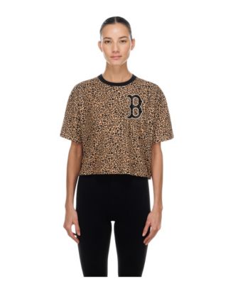 Women's Brown Boston Red Sox Leopard Boxy Cropped T-Shirt