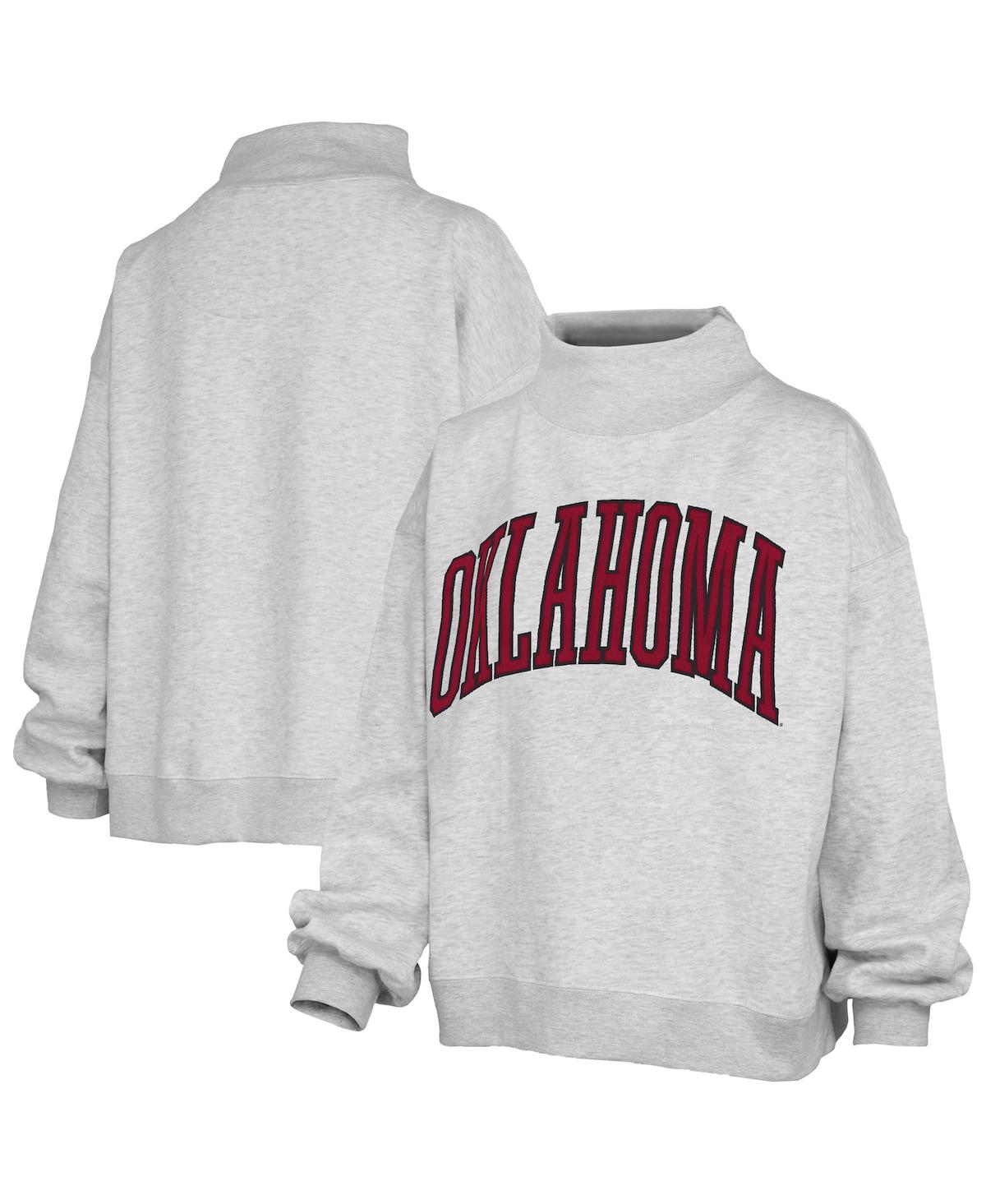 Pressbox Women's Heather Gray Oklahoma Sooners Oversized Nelson Mock Neck Sweatshirt