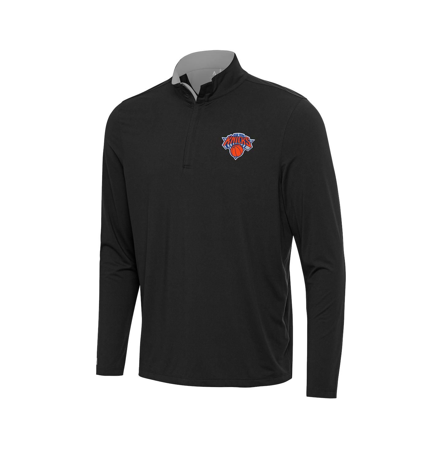 Мужской топ Antigua Black/Gray New York Knicks Content Quarter-Zip — фото 1