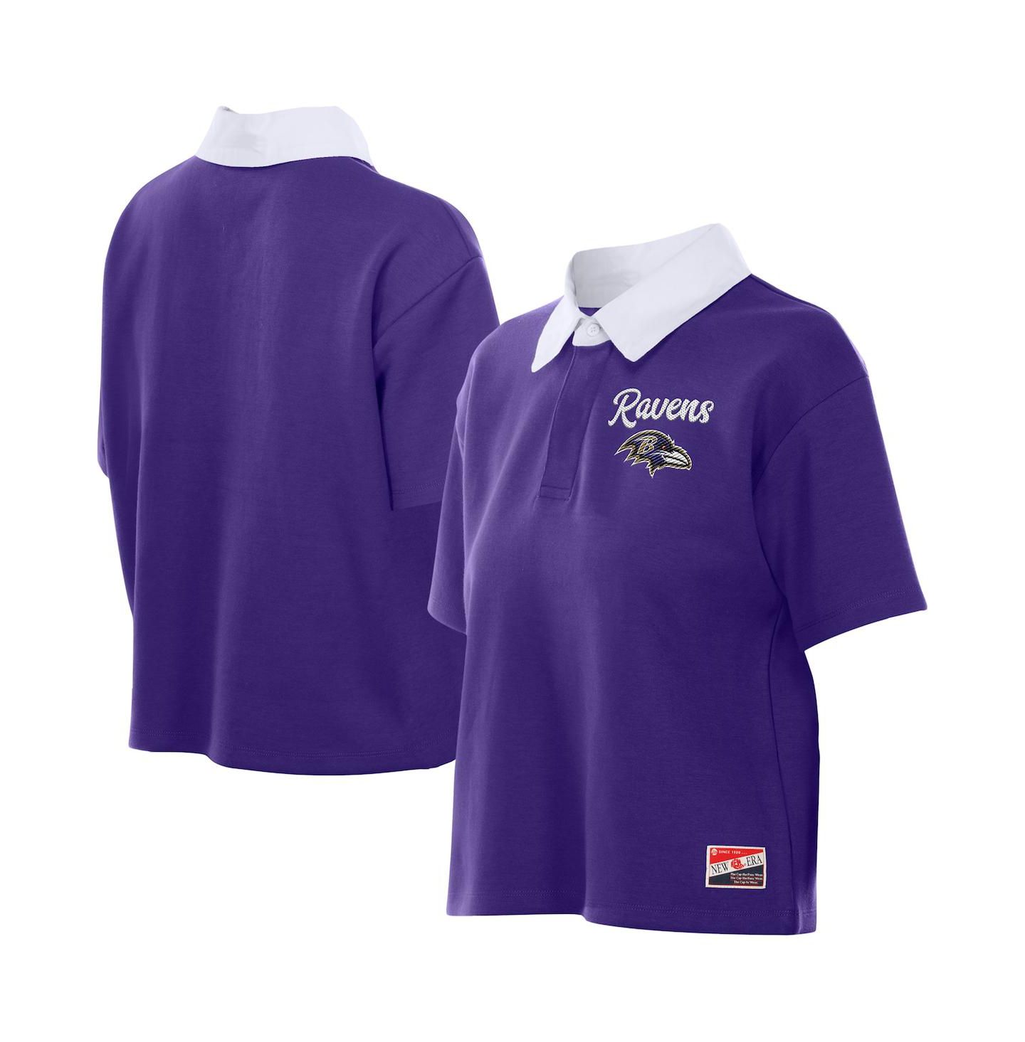 Женское поло New Era Purple Baltimore Ravens Throwback Boxy Cropped Polo — фото 1