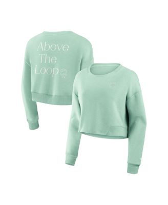 Women's Mint Chicago Cubs Studio Cropped Pullover Sweatshirt
