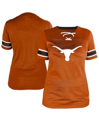 Women's Texas Orange Texas Longhorns Plus Size Mesh Overlay Lace-Up Jersey T-Shirt