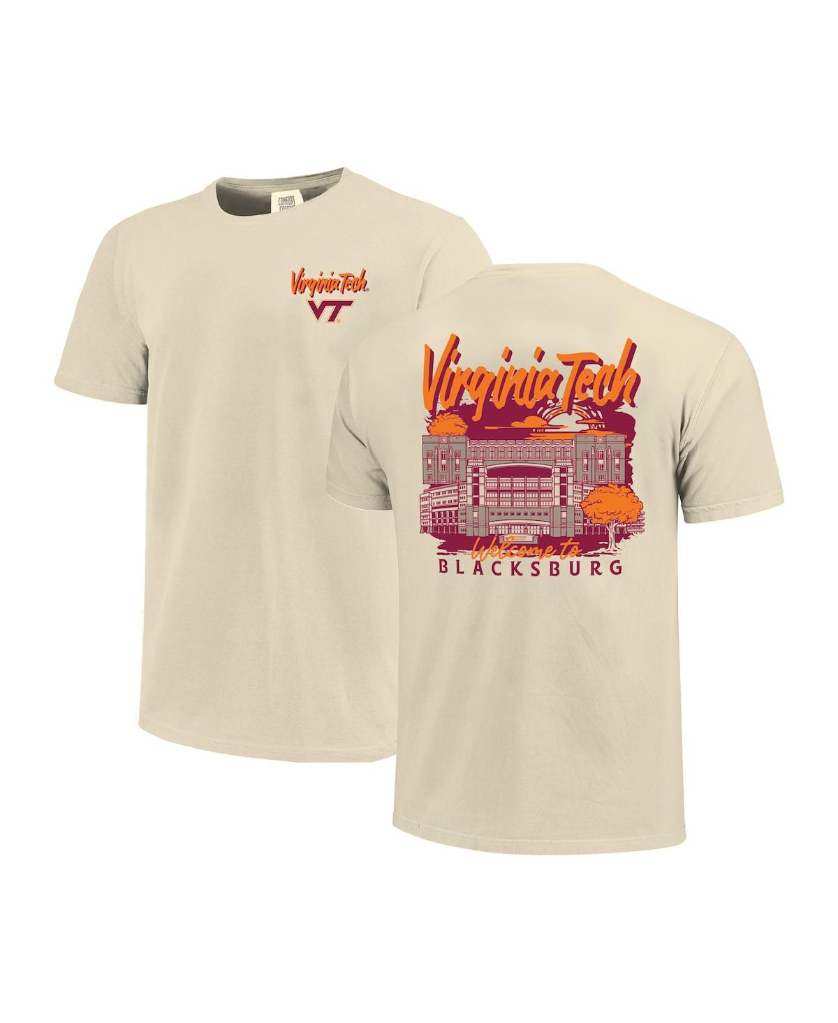Image One Men's Natural Virginia Tech Hokies Comfort Colors Hand-drawn Campus Stack T-shirt In Brown