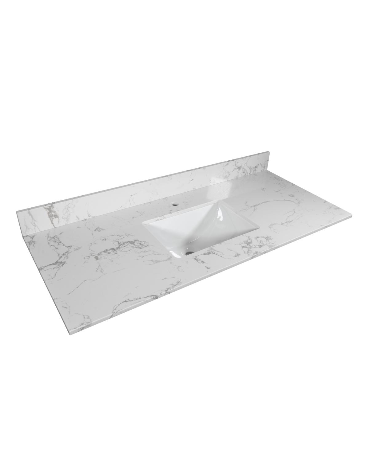 Sillysis 31/37/43 Inch Carrara Marble Stone Bathroom Vanity Top with Rectangular Undermount Sink and Backsplash
