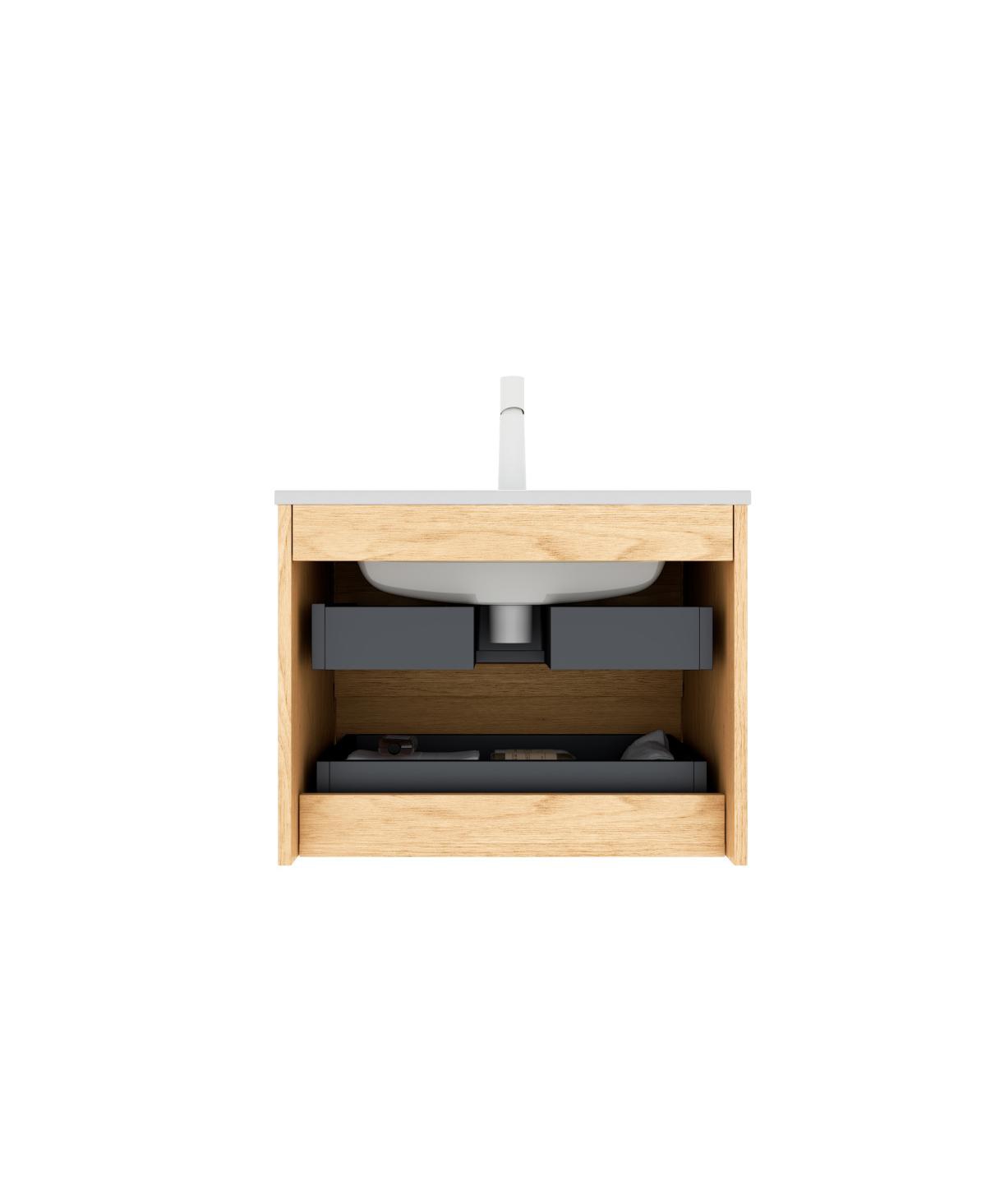 Sillysis 24 Inch Wall-Mounted Bathroom Vanity with Ceramic Sink, 2 Soft Close Drawers