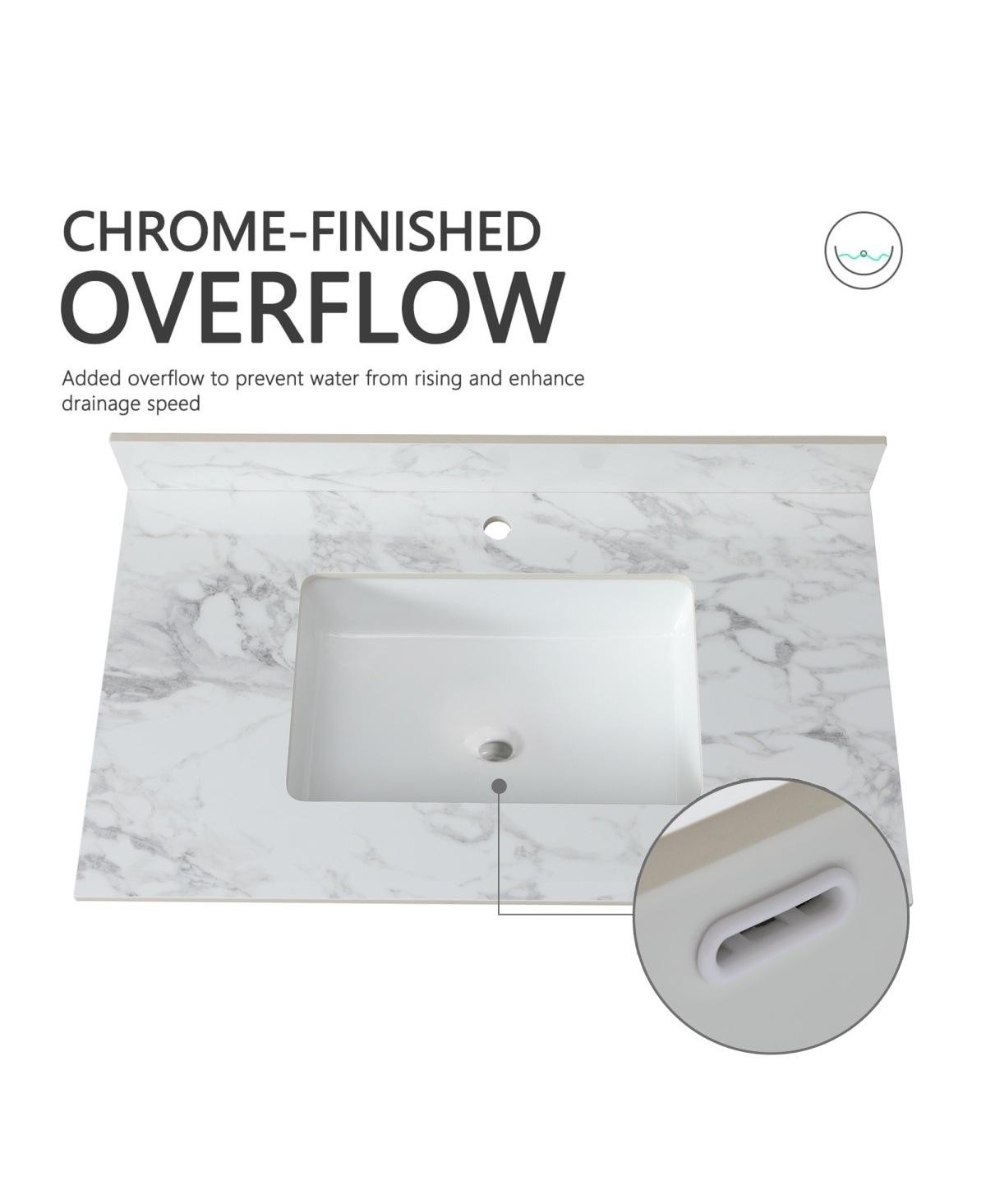 Sillysis 31/37/43 Inch Sintered Stone Bathroom Vanity Top with Rectangular Undermount Sink, 4 Inch Backsplash