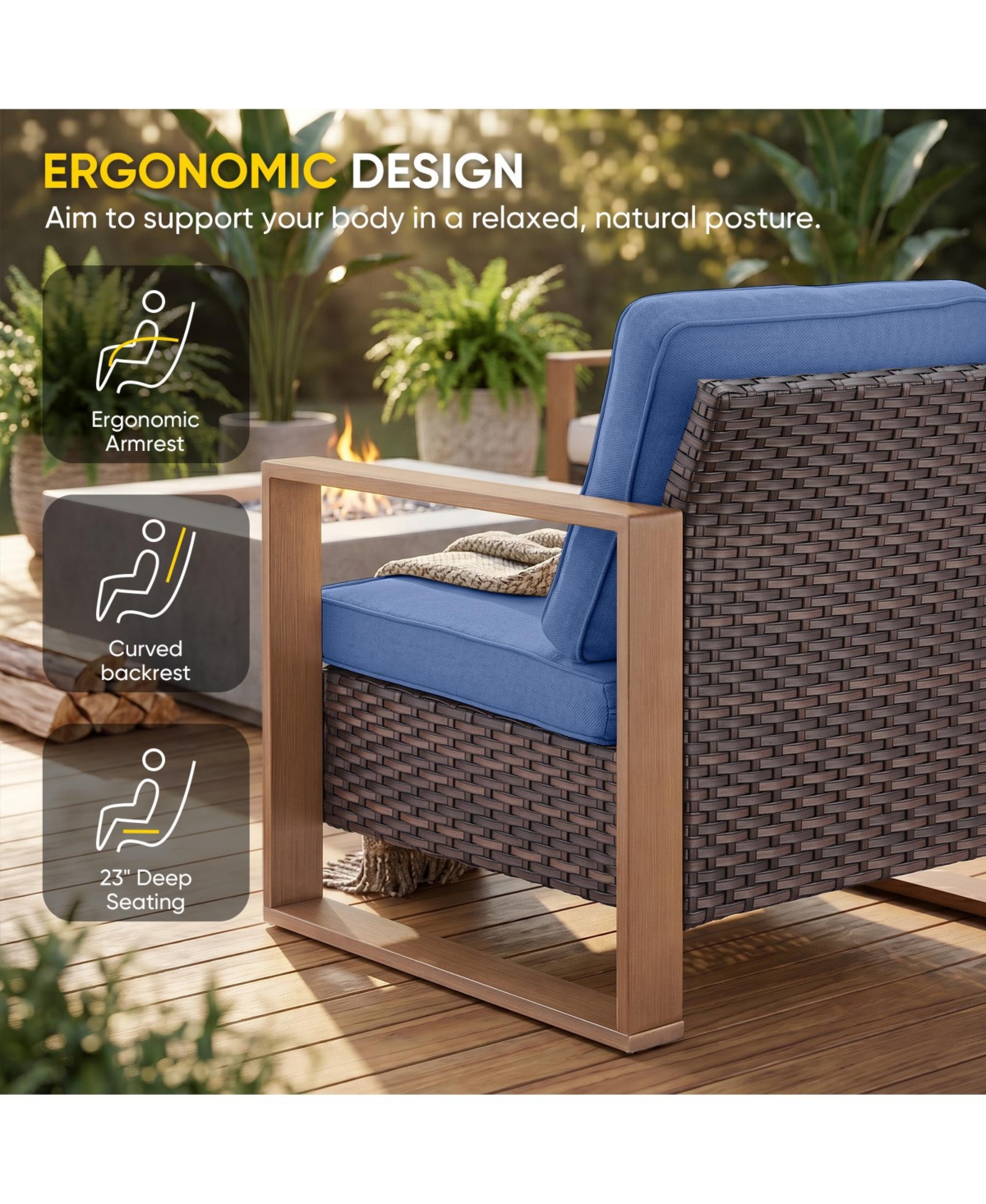 Pocassy Wicker Patio Chairs Set of 2,Oversize Outdoor with High Backrest Metal Armrest, All Weather Pe Rattan Seating