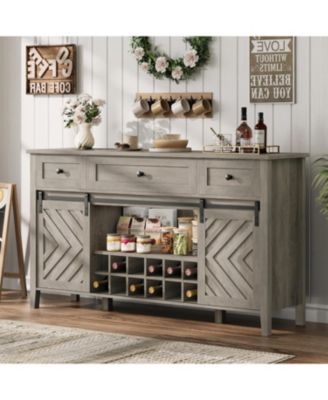 Farmhouse 59" Buffet Cabinet with Sliding Barn Door, 33.4" Tall Wood Rustic Sideboard with 3 Drawer