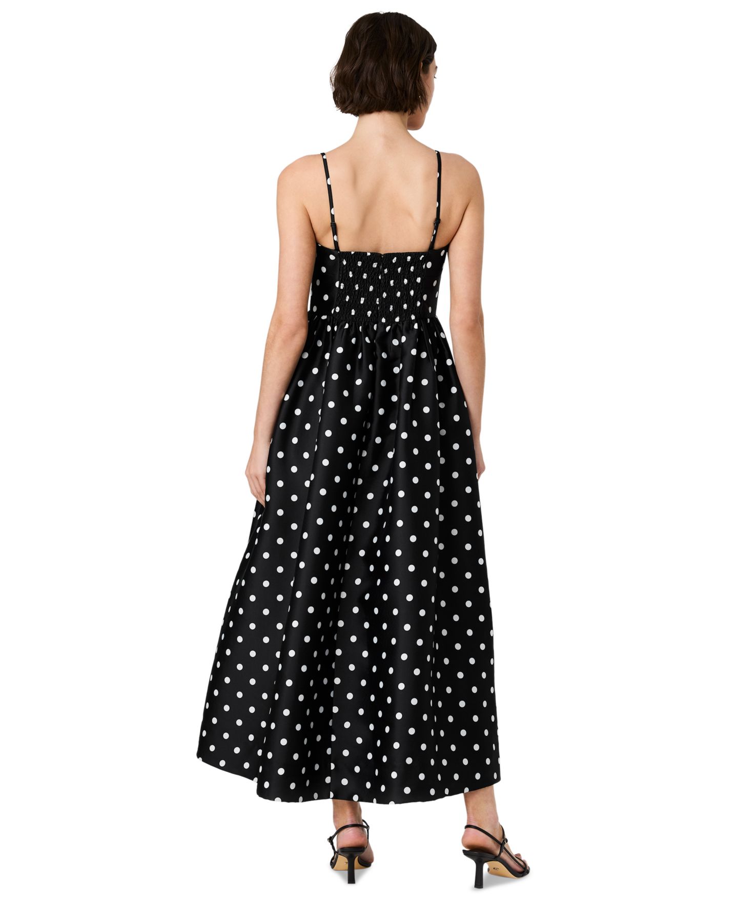 Женское платье French Connection Structured Taffeta Strapless Polka Dot Midi, цвет: Чёрный / Белый — фото 9