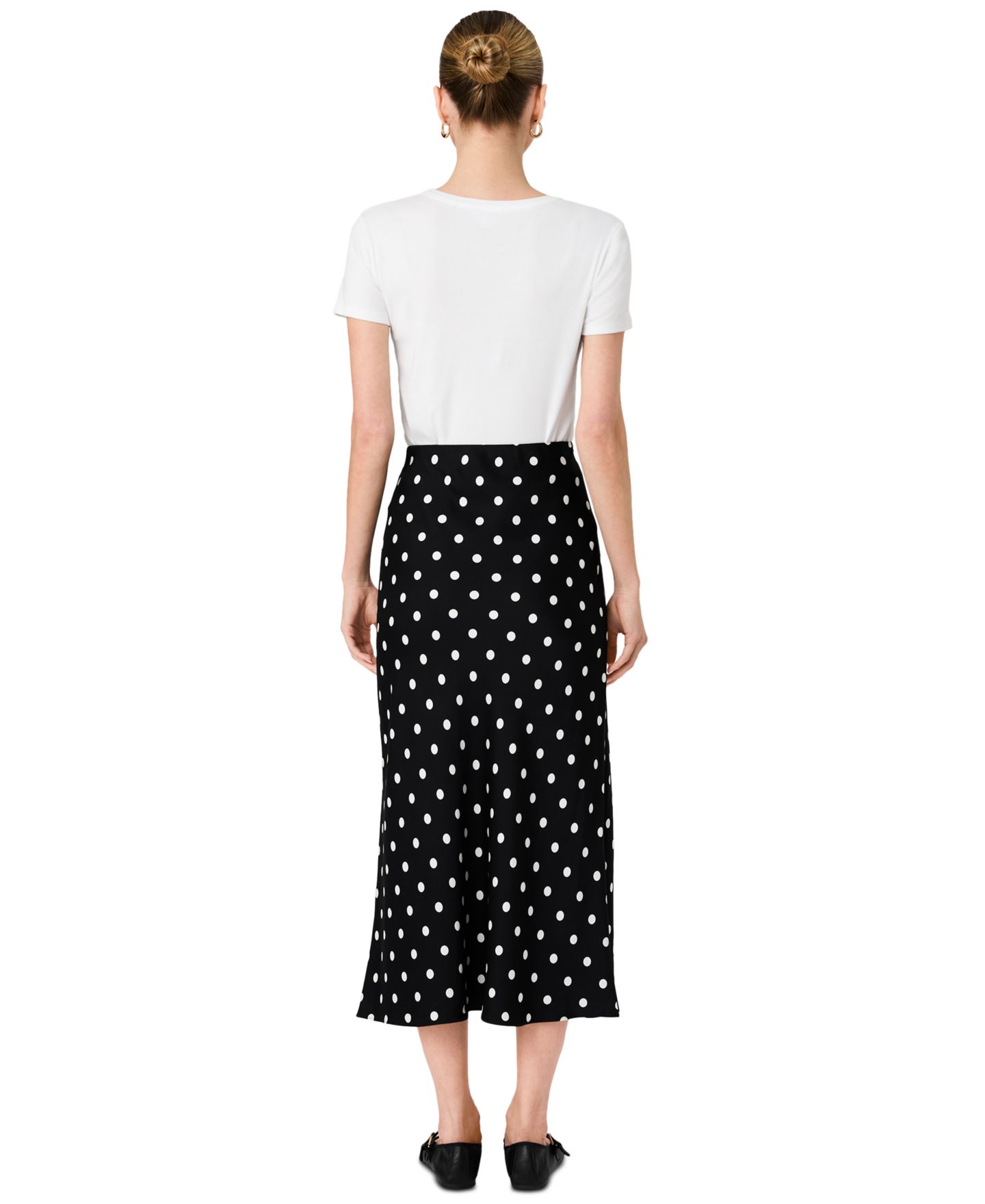 Женская юбка French Connection Ennis Satin Polka Dot Pull-On Midi, цвет: Чёрный / Белый — фото 8