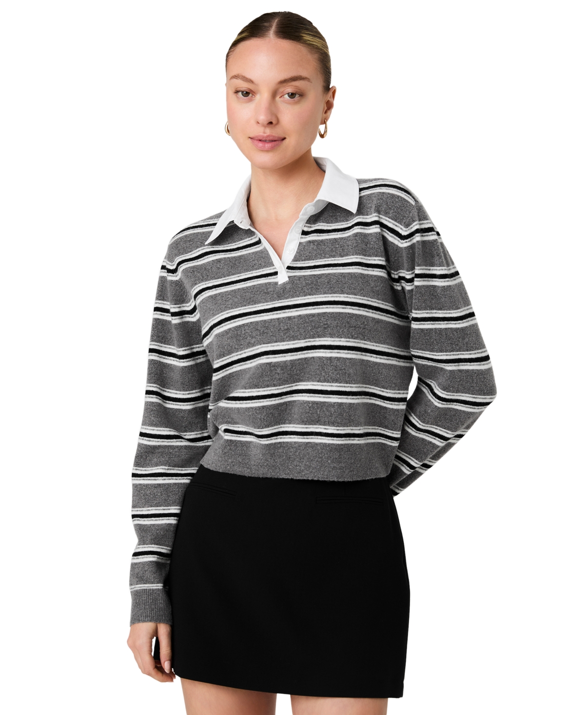 French Connection Women's Yulia Knit Campus Oversized Cropped Stripe Sweater