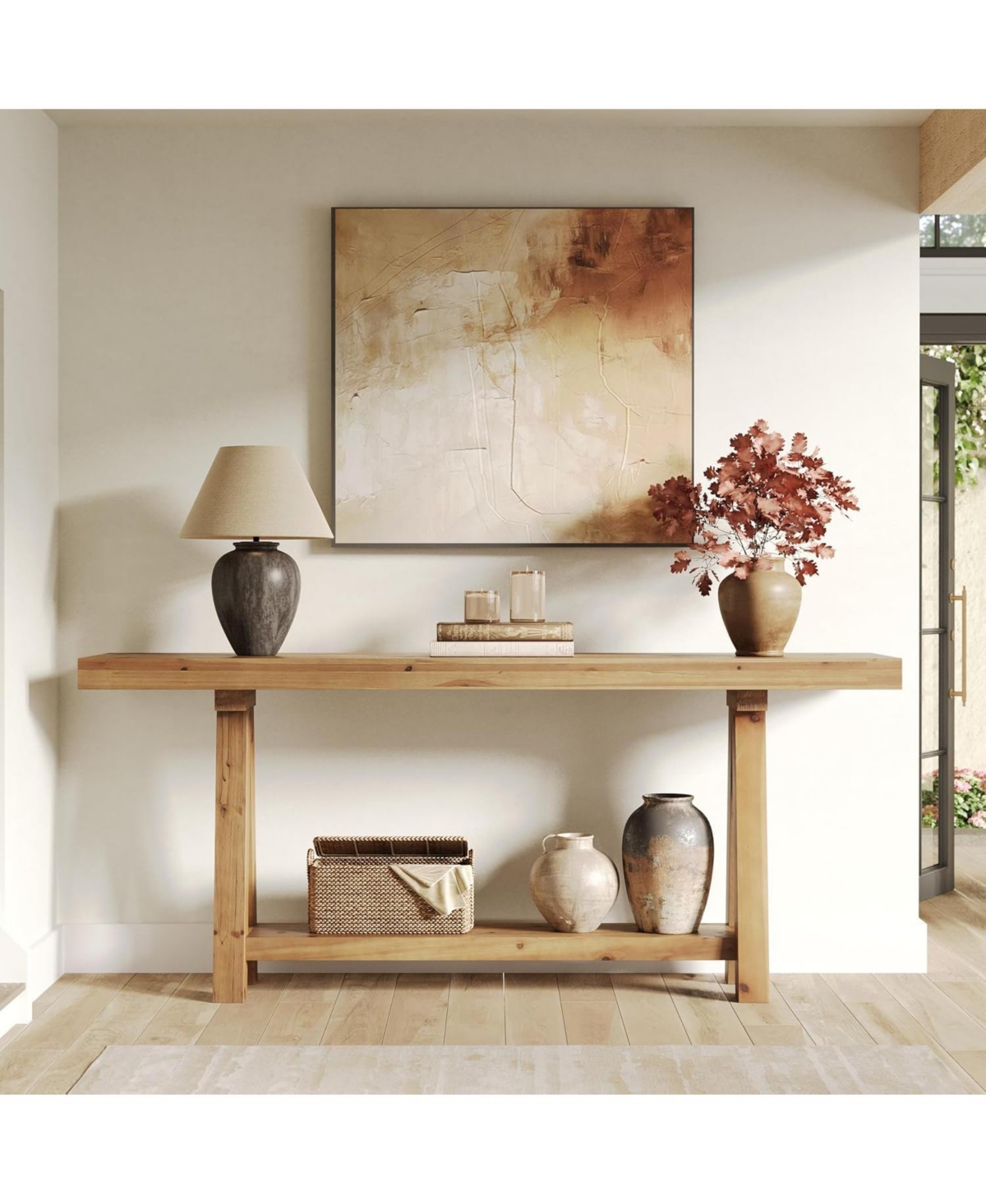 Slickblue Solid Wood Sofa Table with Open Shelves for Hallway or Entry