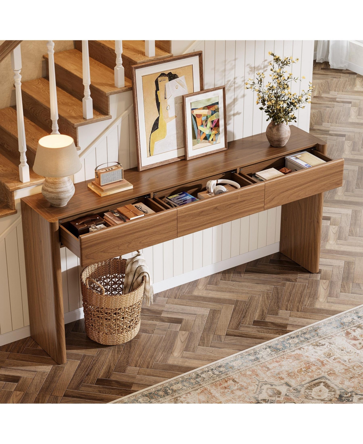Slickblue Entryway Console Table with 3 Drawers, Wooden Sofa Table