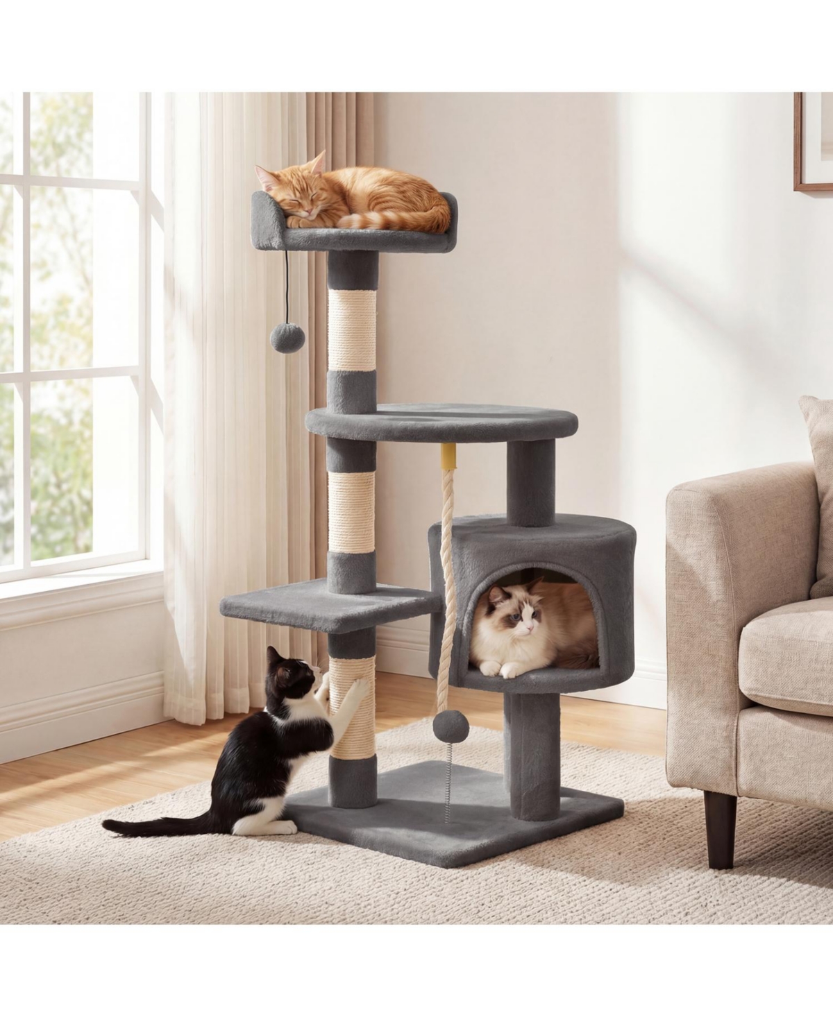 Cozito 36 inch Tall Kitten Tower with Condo and Plush Perch