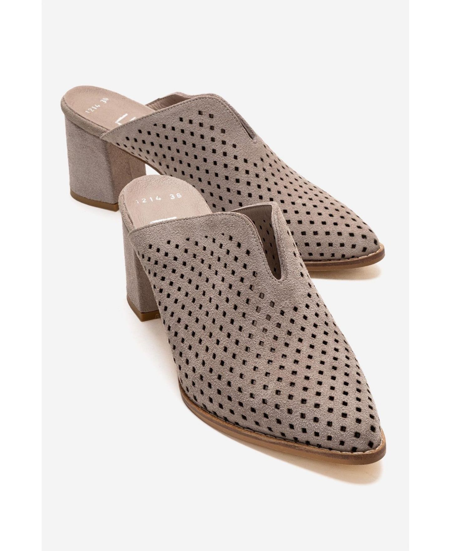 Женские сабо Forever & Always Shoes Toen Leather Block Heel Mule, цвет: Бежевый замшевый — фото 4