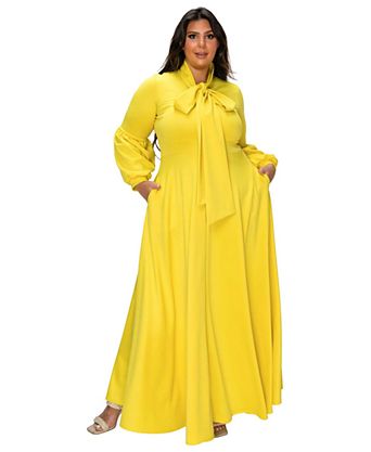 yellow plus size dresses Final Sale Sleeveless 1 Tiered Maxi Dress in a flattering fitted bodice Plus Size Dahlia Drawstring Detail