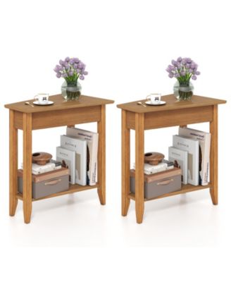 2-Pieces End Table Irregular Narrow Sofa Side Nightstand with Storage Shelf