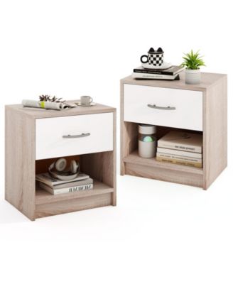 2-Piece Nightstand Side Table Set with Slide-Out Drawer and Open Storage Shelf