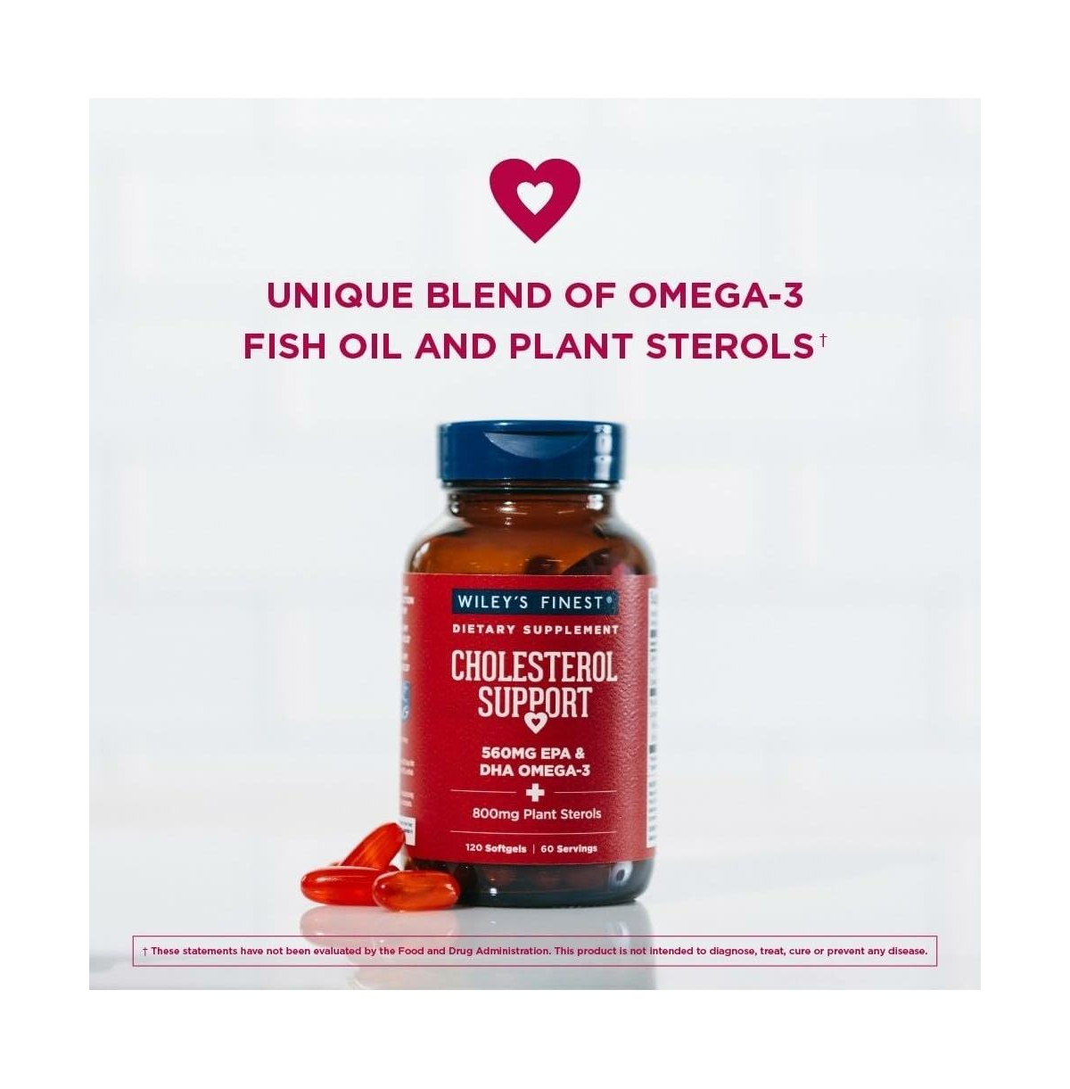 Wiley's Finest Wild Alaskan Fish Oil Cholesterol Support - Heart Health Supplement for Men and Women