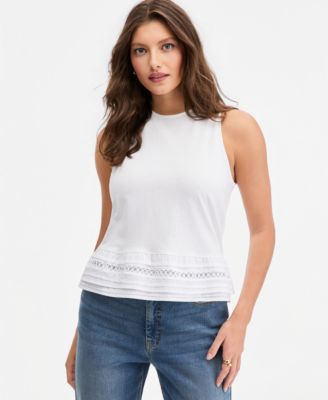 Women's Cotton Layered Ruffled-Hem Woven Mix Tank Top
