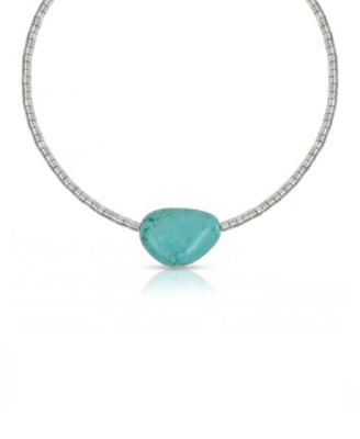 Silver-Plated Beaded Turquoise Nugget Necklace