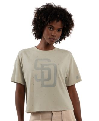 Women's Khaki San Diego Padres Rhinestone Sprinkle Boxy Cropped T-Shirt
