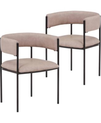 Cyril Modern Leather Dining Chair Set of 2 - Upholstered Padded Seat, Open Back, Powder-Coated Iron Frame