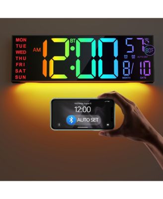 Digital Wall Clock with Bluetooth Time Sync Remote Control Auto DST Temperature Night Light - Ideal Gift for Elderly