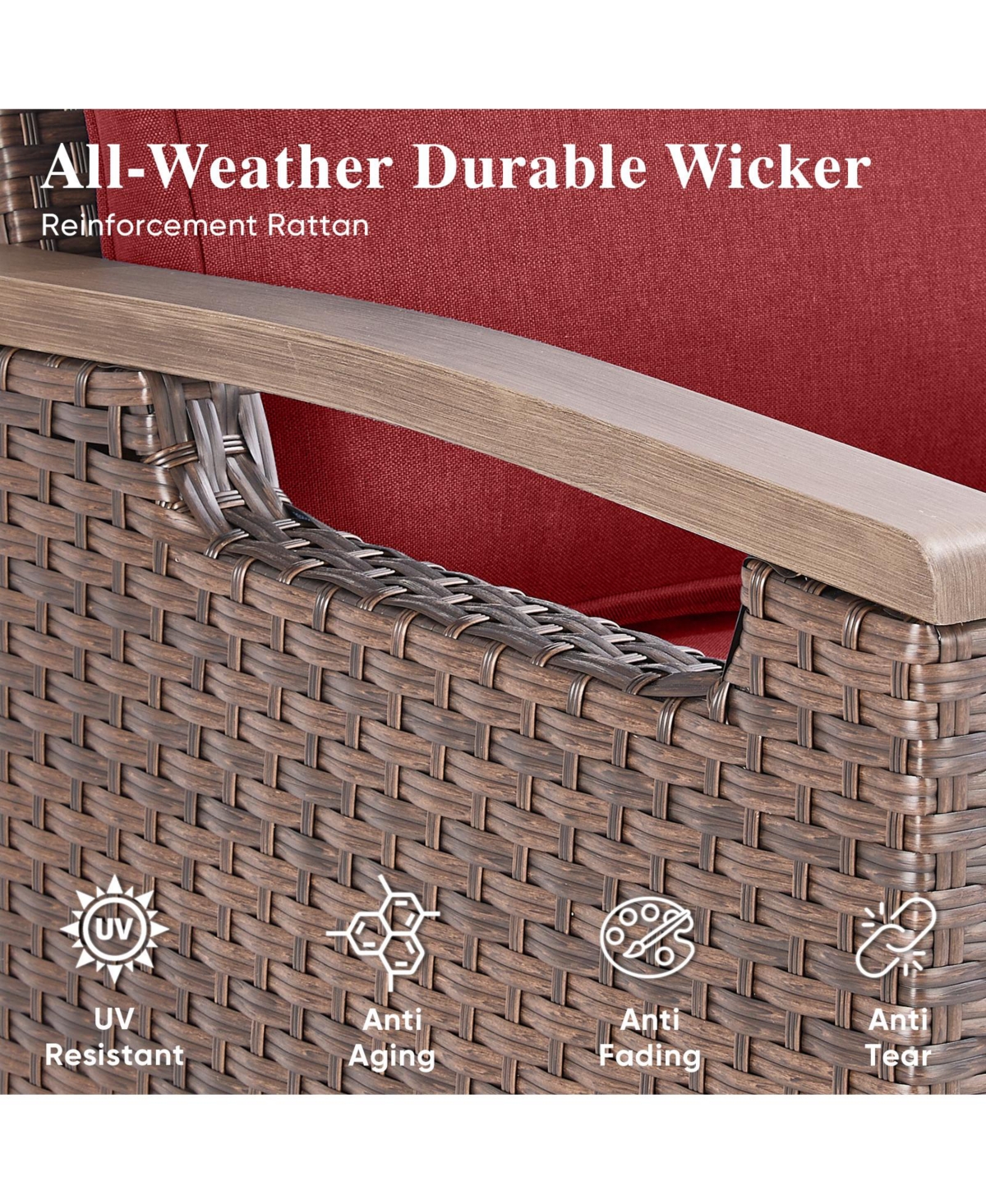 Pocassy Outdoor Patio Couch Sofa, All Weather Wicker 3 Seater Couch, Outdoor Seating Patio Furniture Sofa with Olefin Cushion