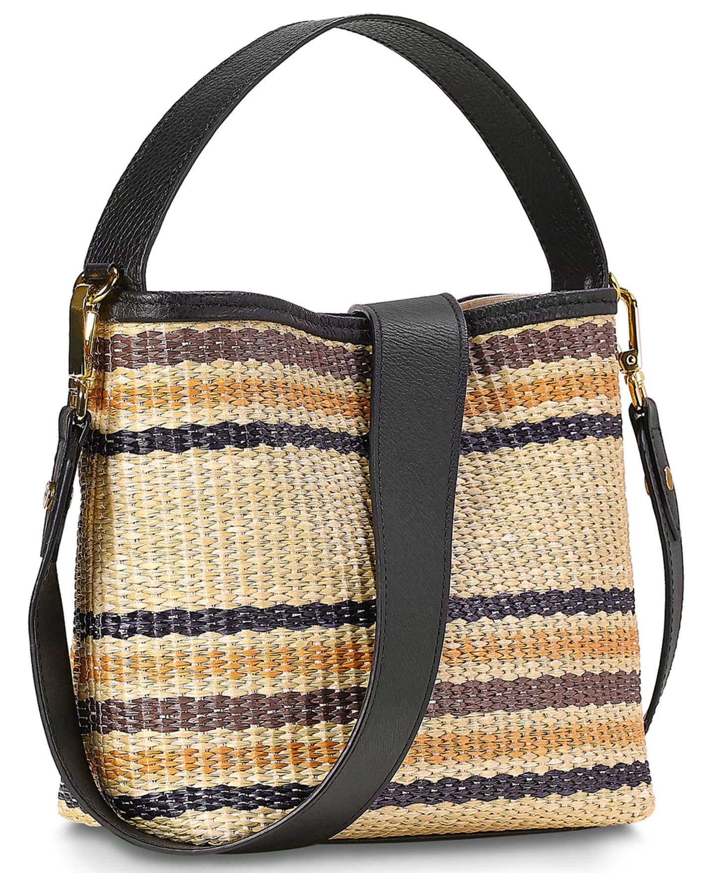 Женская сумка GiGi New York Tate Raffia Small Bucket Handbag, цвет: Натуральный разноцветный полосатый — фото 5